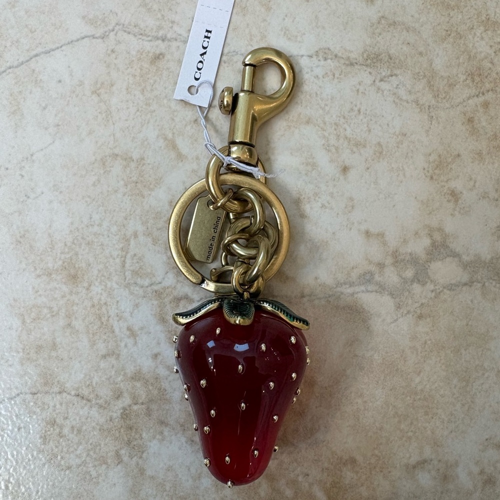 Coach Red Strawberry Bag Charm with Gold Hardware